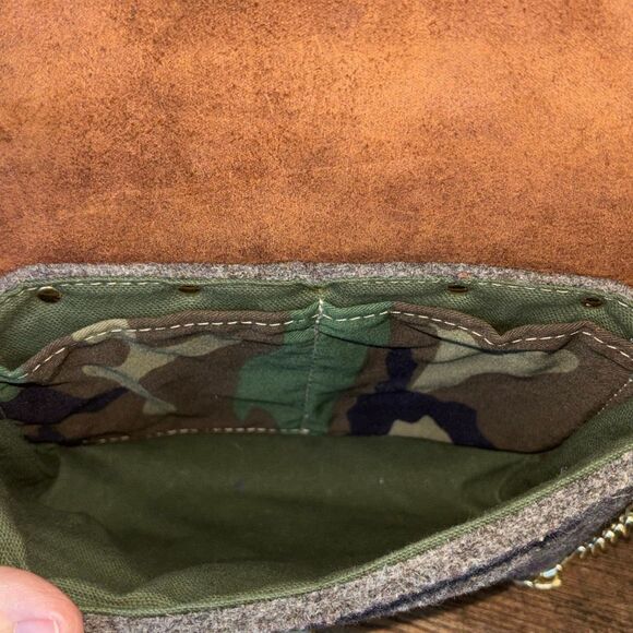 Sword & Plough Women Gray Crossbody Bag Purse Gold Chain Brown Leather - Picture 9 of 11